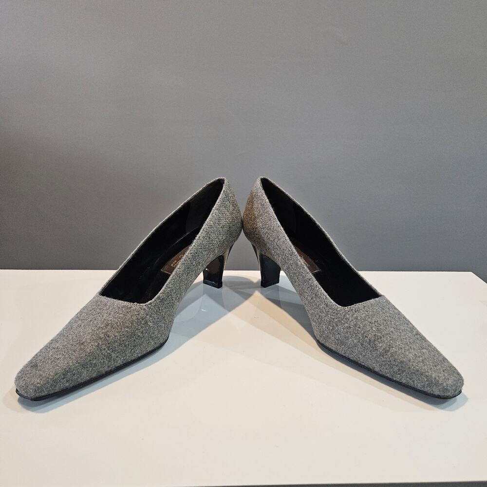 Sesto Meucci Womens 7.5M Heels Square Toe Grey Textile Upper Leather Sole SPAIN